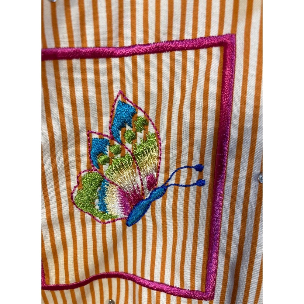 The Quacker Factory Orange Stripe Butterfly Button Up Shirt Women's Small - Picture 8 of 14